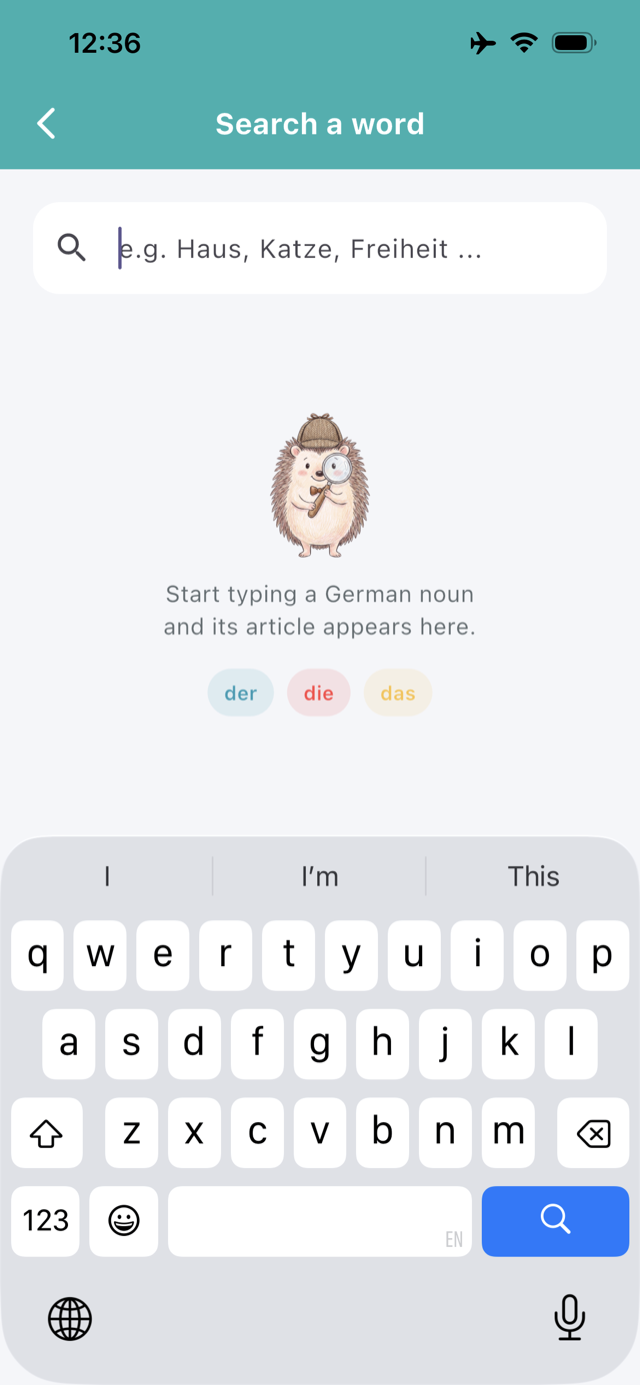 Search a word screen with the keyboard open